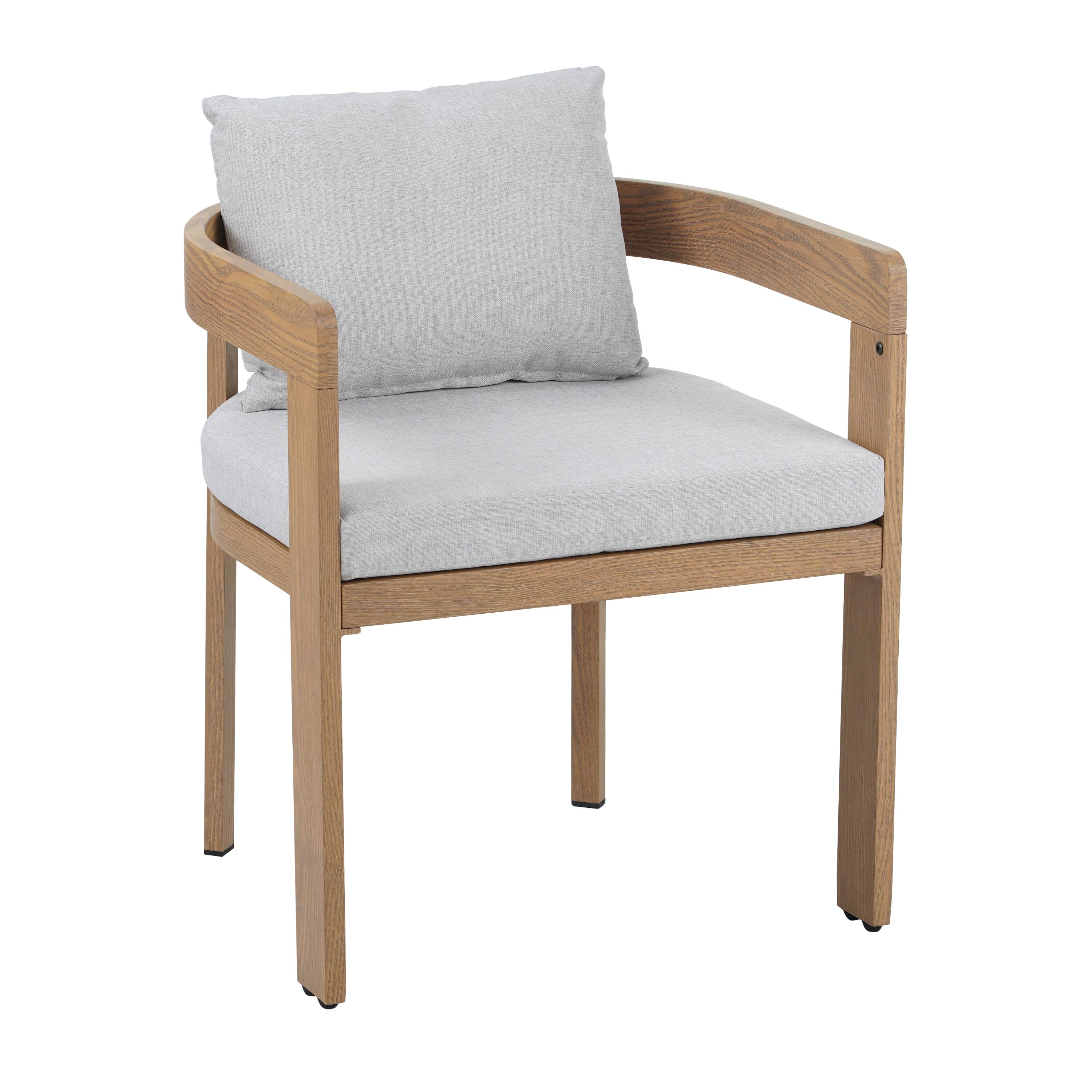 Left. Mondawe - Set of 2 Aluminum Dining Chair with Cushion - Light Gray+Teak.