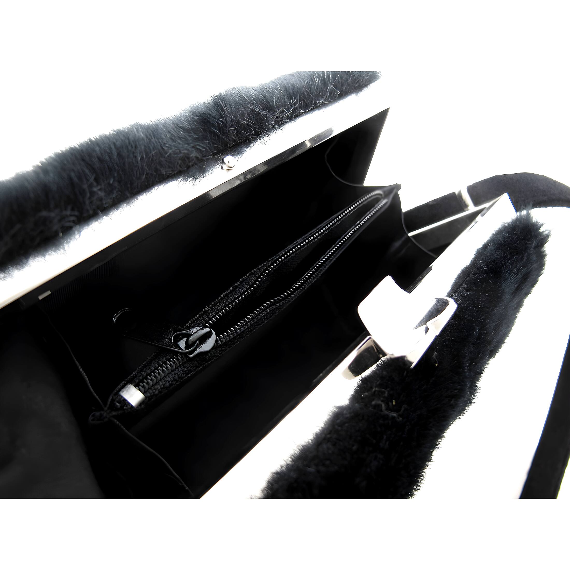 Alt View 3. Zeckos - Faux Fur Hard Frame Evening Bag - Black.