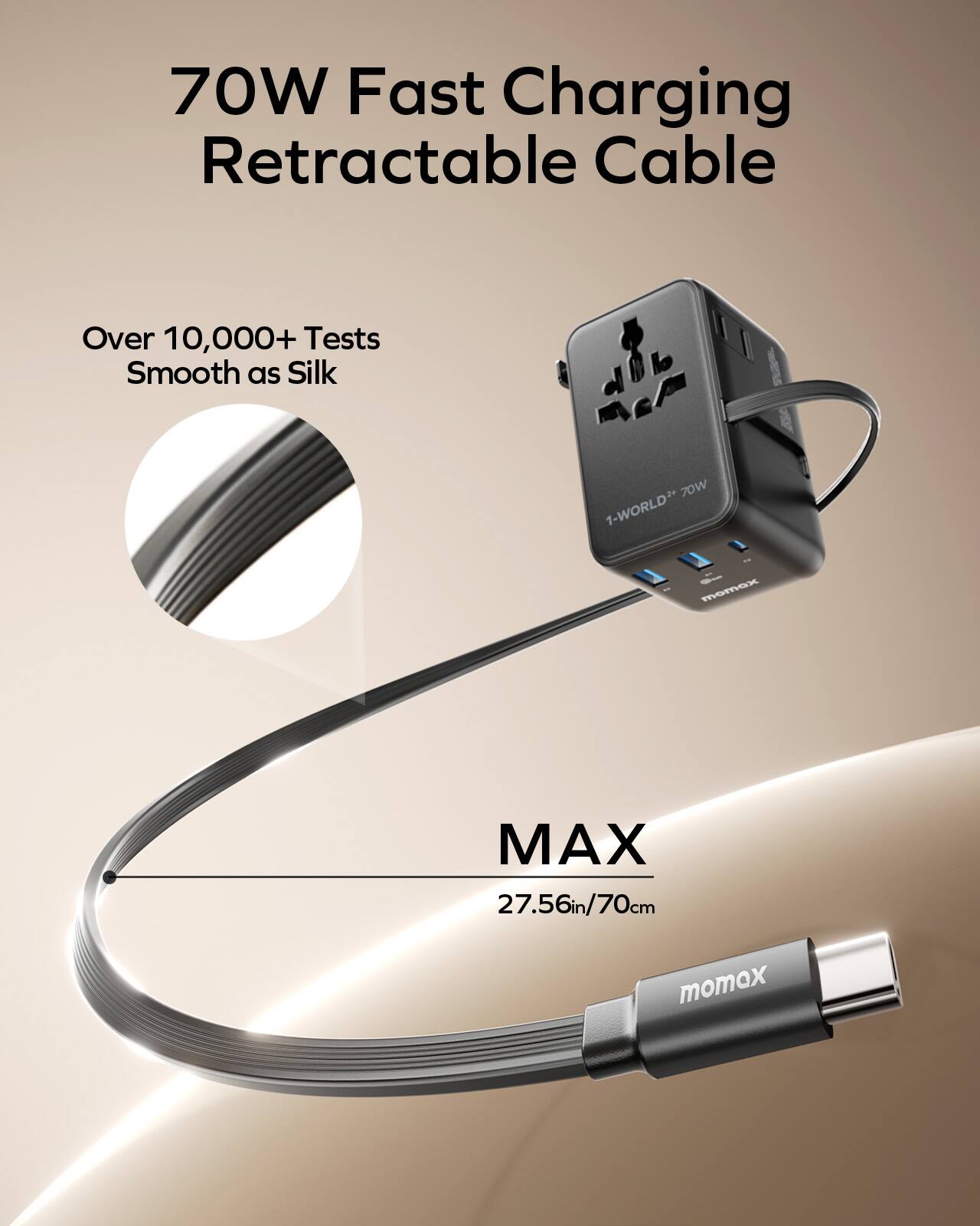 70W Fast Charging Retractable Cable

Over 10,000+ Tests
Smooth as Silk

1-WORLD™ 70W

MAX
27.56in/70cm

momox