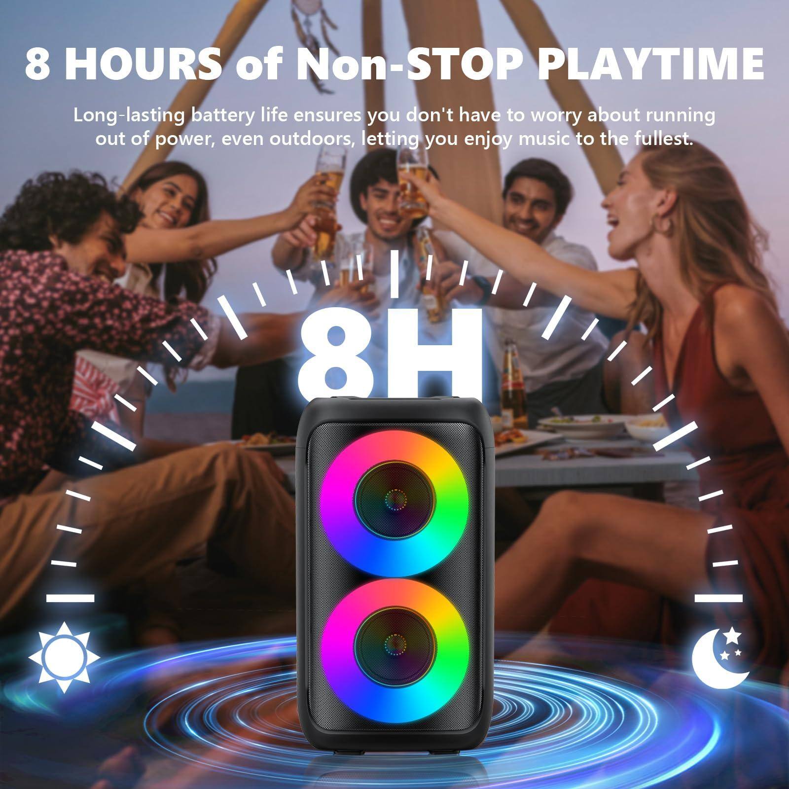 8 HOURS of Non-STOP PLAYTIME

Long-lasting battery life ensures you don't have to worry about running out of power, even outdoors, letting you enjoy music to the fullest.