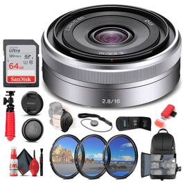 Sony - E 16mm f/2.8 Lens + Filter Kit + BackPack + 64GB Card + More (International Model) - Black