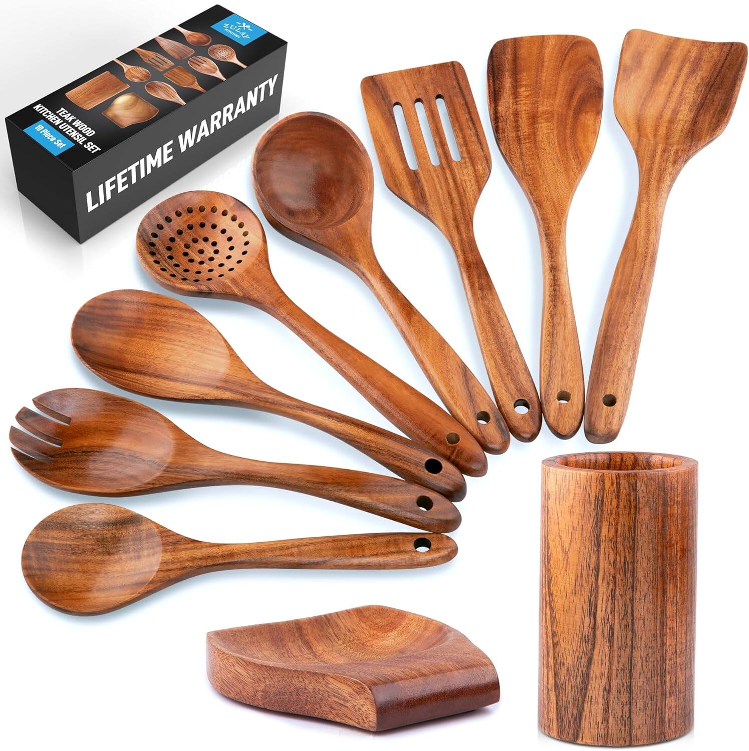 Zulay Kitchen - 10-Piece Wooden Spoons for Cooking - Smooth Finish Teak Wooden Utensils for Cooking - Brown price history on PriceWatchPro