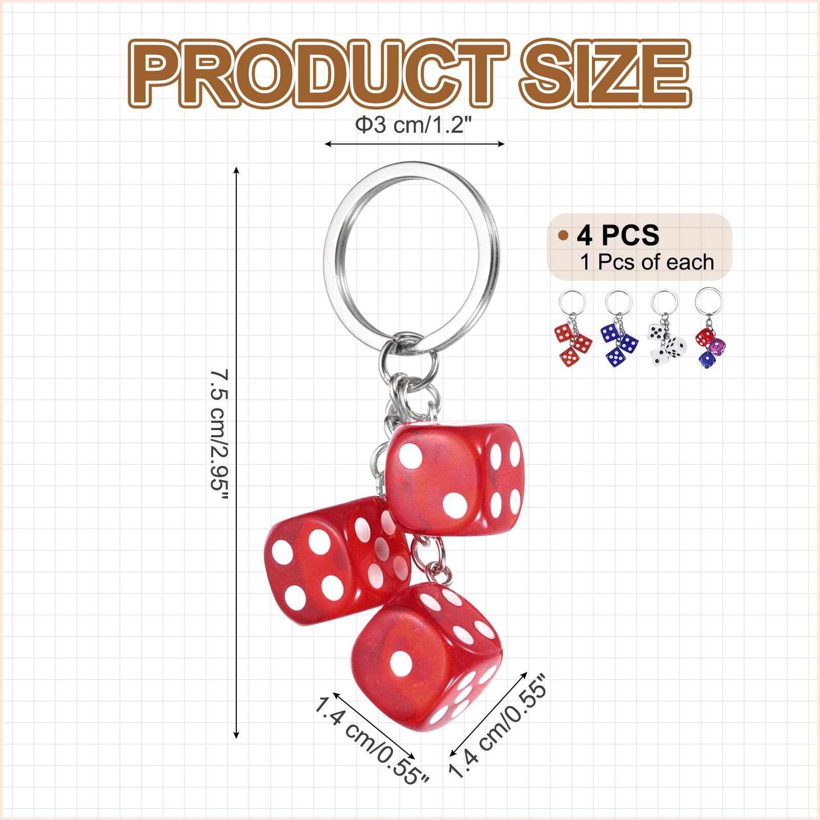 PRODUCT SIZE  
3 cm/1.2"  
4 PCS  
1 Pcs of each  
7.5 cm/2.95"  
1.4 cm/0.55"