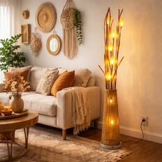 Front. FC Design - 60"H Gold Elegant Vase with Radiant Floral Stems LED Floor Lamp.
