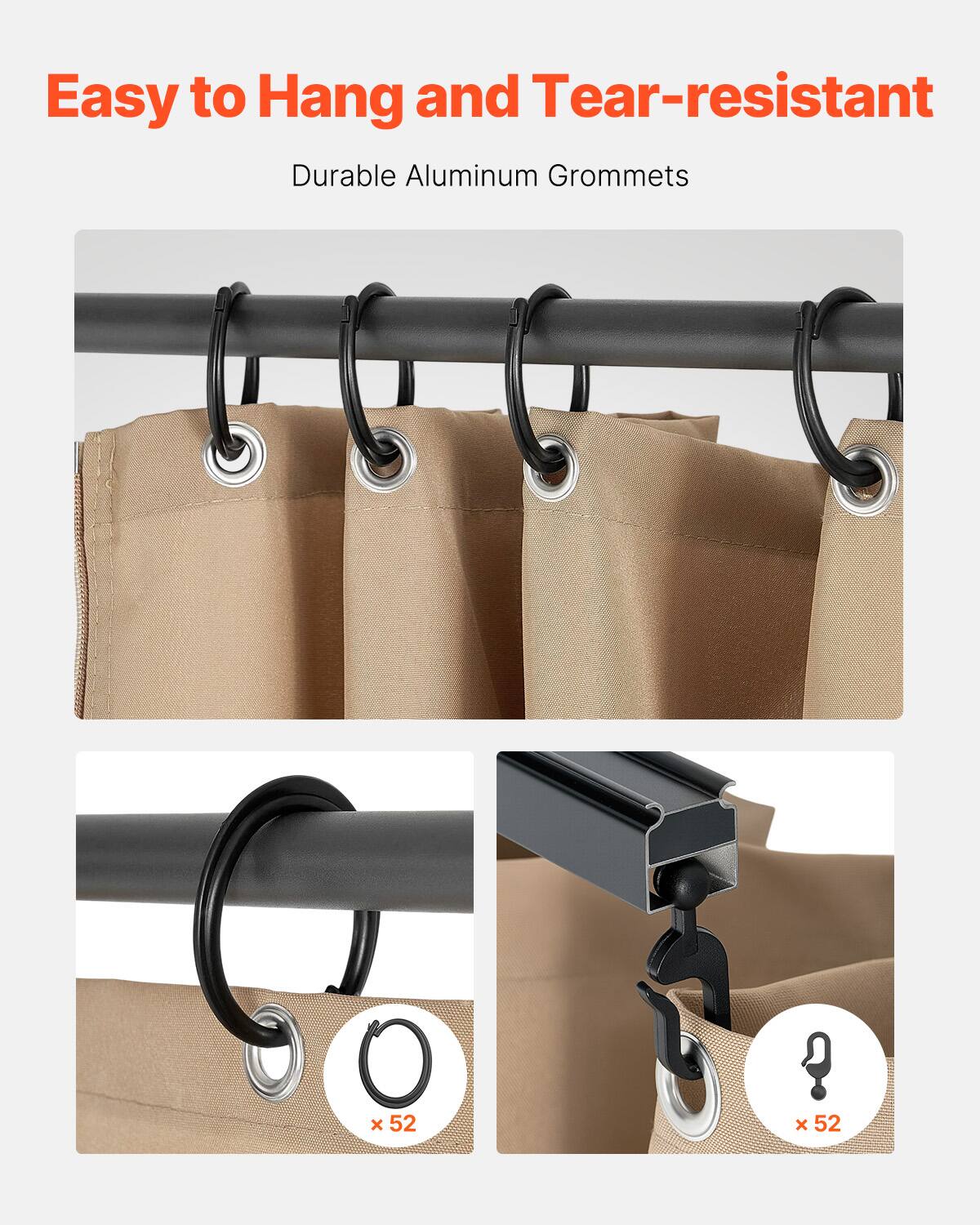 Easy to Hang and Tear-resistant  
Durable Aluminum Grommets  
O x 52  
? x 52