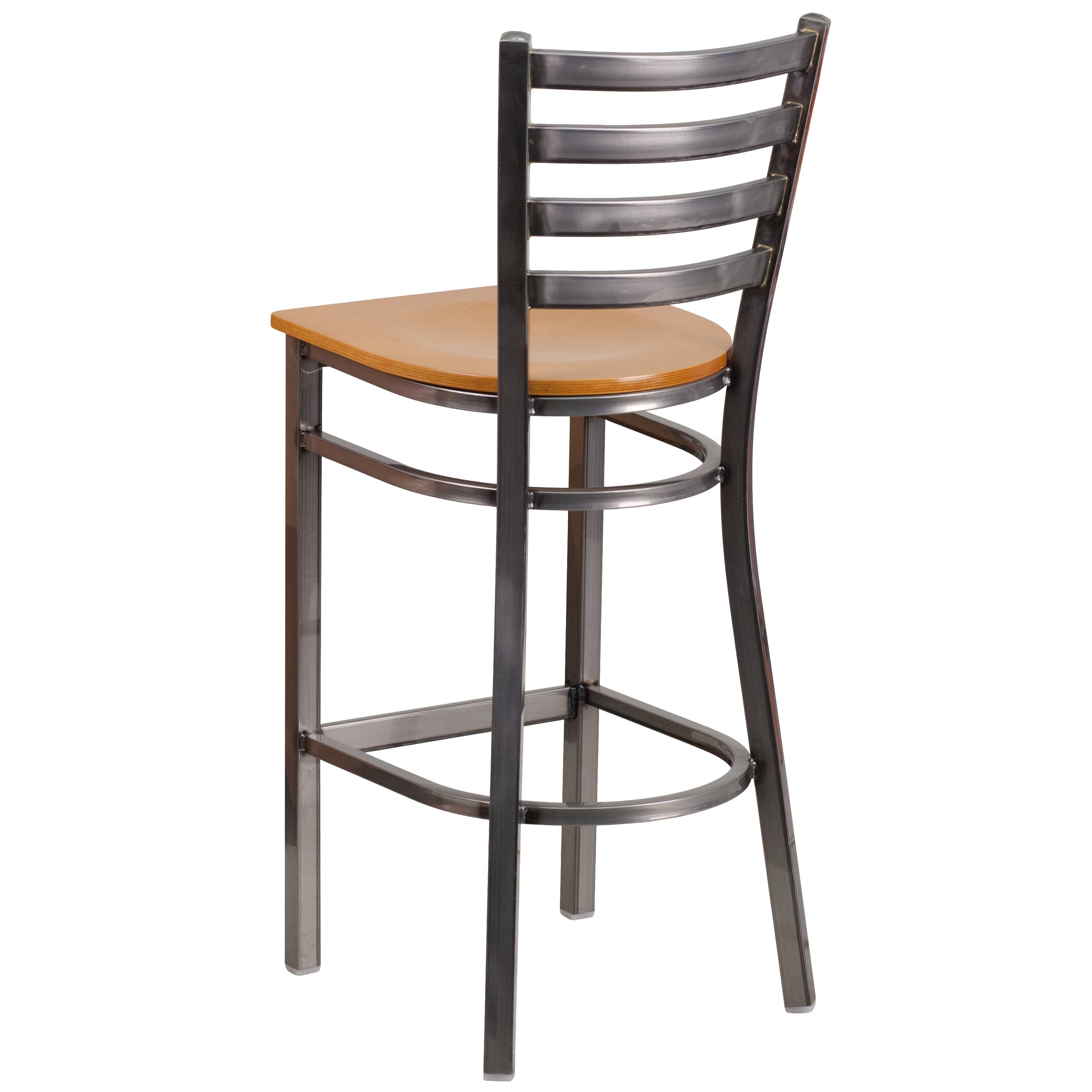 Alt View 4. Emma + Oliver - 2 Pack Clear Coated Ladder Back Metal Restaurant Barstool - Natural Wood Seat/Clear Coated Metal Frame.