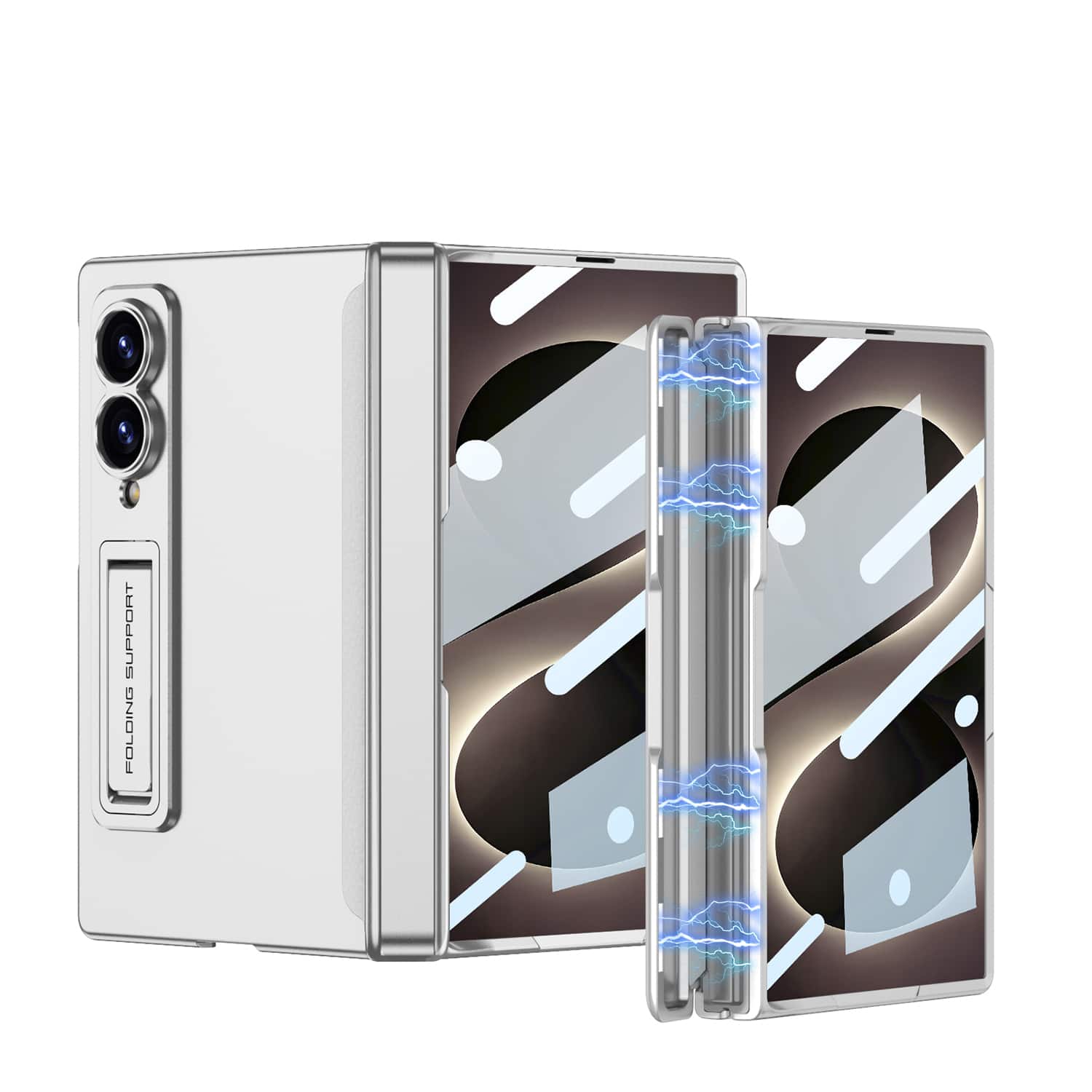 Dteck - Shockproof Case for Samsung Galaxy Z Fold8 with Kickstand, Rigid PC Cover Built-in Screen Film Magnetic Hinge Shield - Silver price history on PriceWatchPro