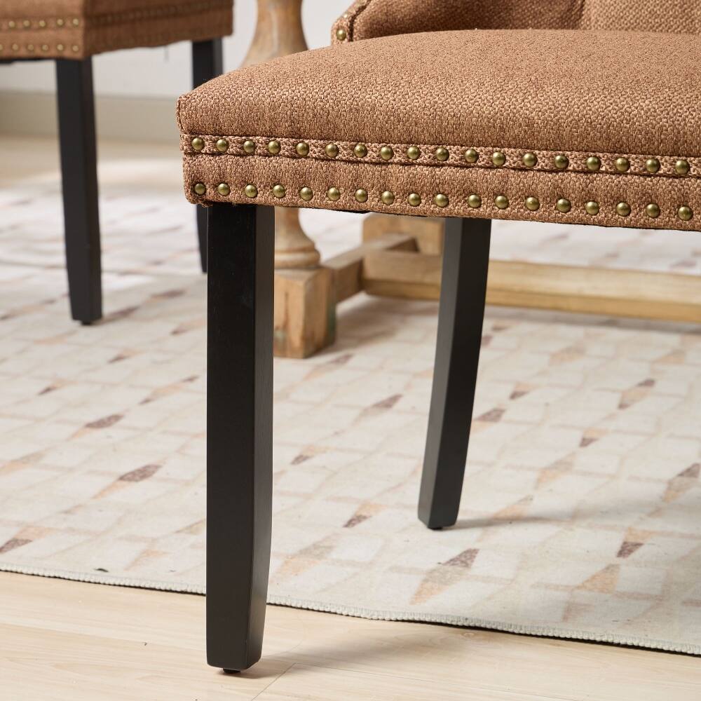 Alt View 9. Loheer - Loheer Tufted Linen Dining Chairs Set of 2 Coffee Solid Wood Upholstered Nailhead Trim Mid-Century Modern High Back - Coffee.