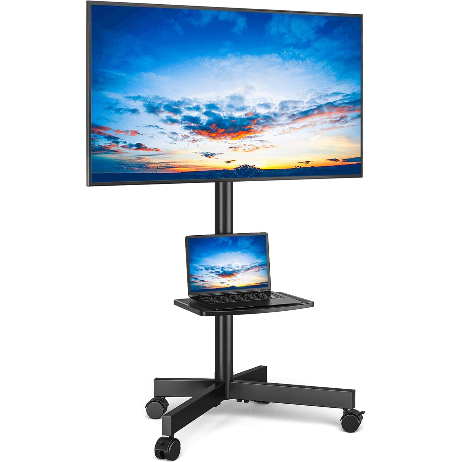 ThinkLink Electronic - Mobile Stand 23- Lcd Led Flat curved Panel Screen Tvs Rolling Adjustable Shelf Tilt Portable Floor Wheels - Black