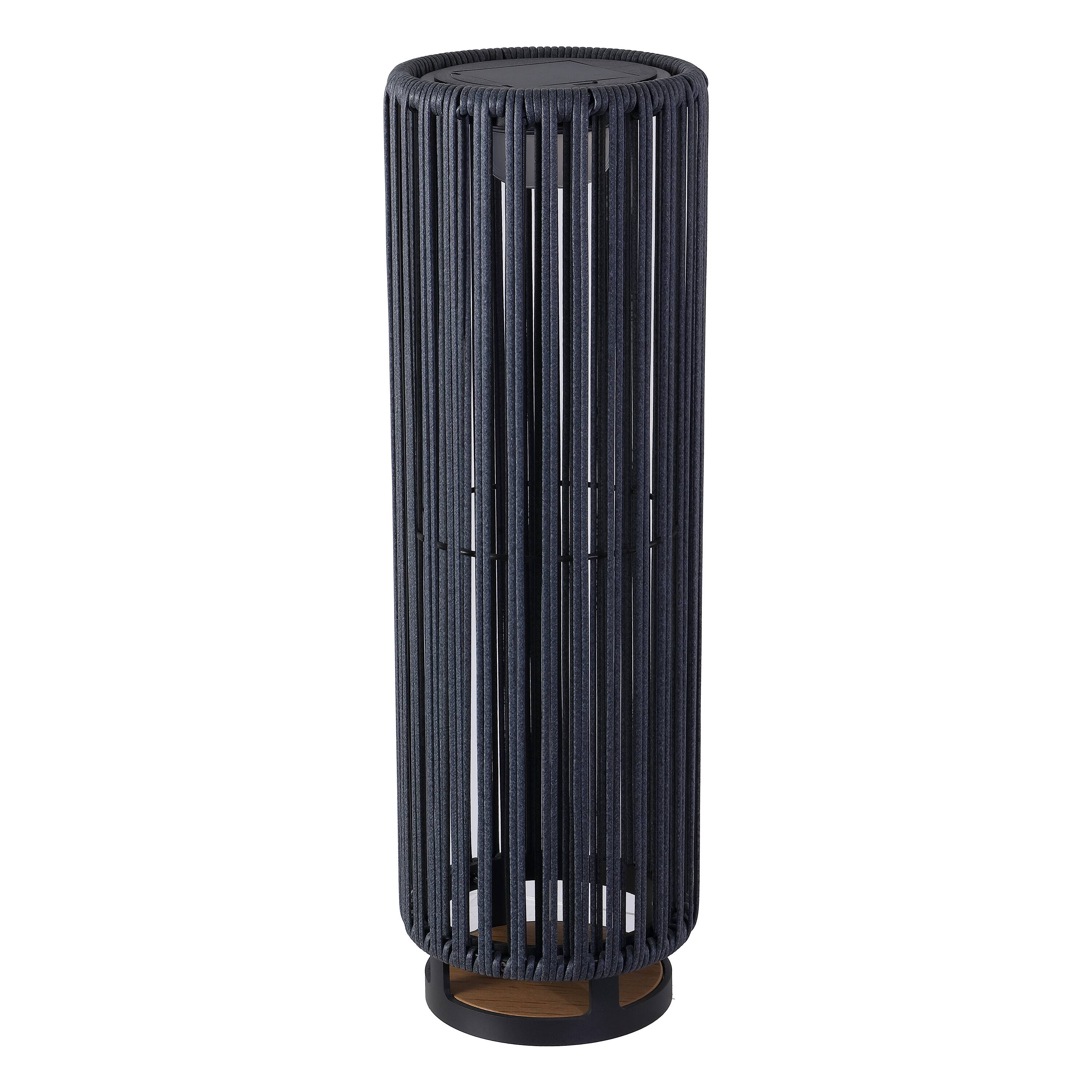 Alt View 6. Jonathan Y - Sawara 26.75" Modern Minimalist Faux Rattan Integrated Indoor/Outdoor LED Solar Powered Lantern, Charcoal/Black - Black/Gray.