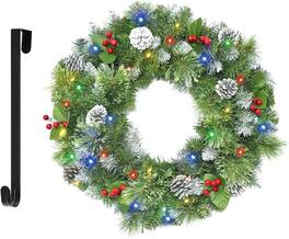 Wikistore - 24Inch Battery Operated Christmas Wreath with 40 LED Lights 8 Modes Timer - Green
