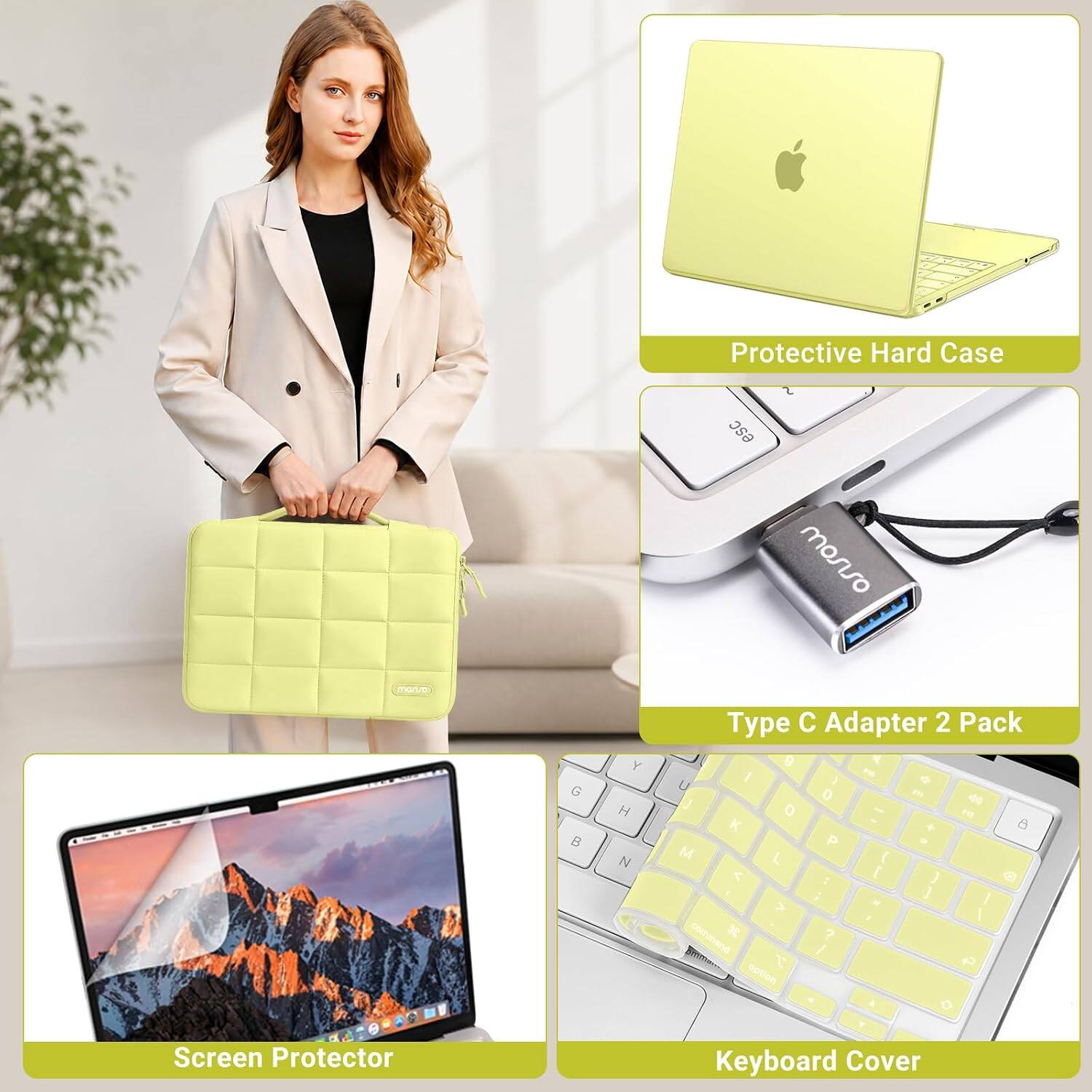 Protective Hard Case

Type C Adapter 2 Pack

Screen Protector

Keyboard Cover