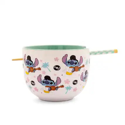 Front. Silver Buffalo - Disney Lilo & Stitch Elvis Stitch 20-Ounce Ceramic Ramen Bowl and Chopstick Set - Multi-Colored.