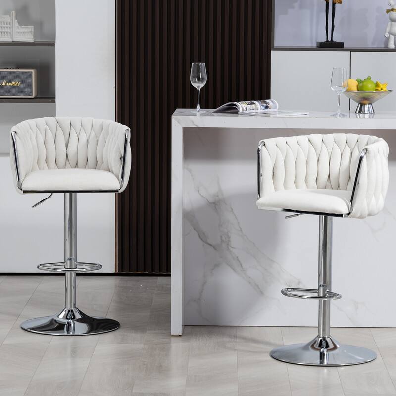 HTUTWOO - 360° Swivel Bar Stools Set of 2, Adjustable Counter Height,Silver Chrome ,for Kitchen Island, Cafe & Pub - Beige