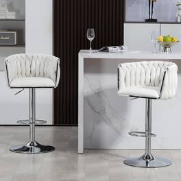 HTUTWOO - 360° Swivel Bar Stools Set of 2, Adjustable Counter Height,Silver Chrome ,for Kitchen Island, Cafe & Pub - Beige