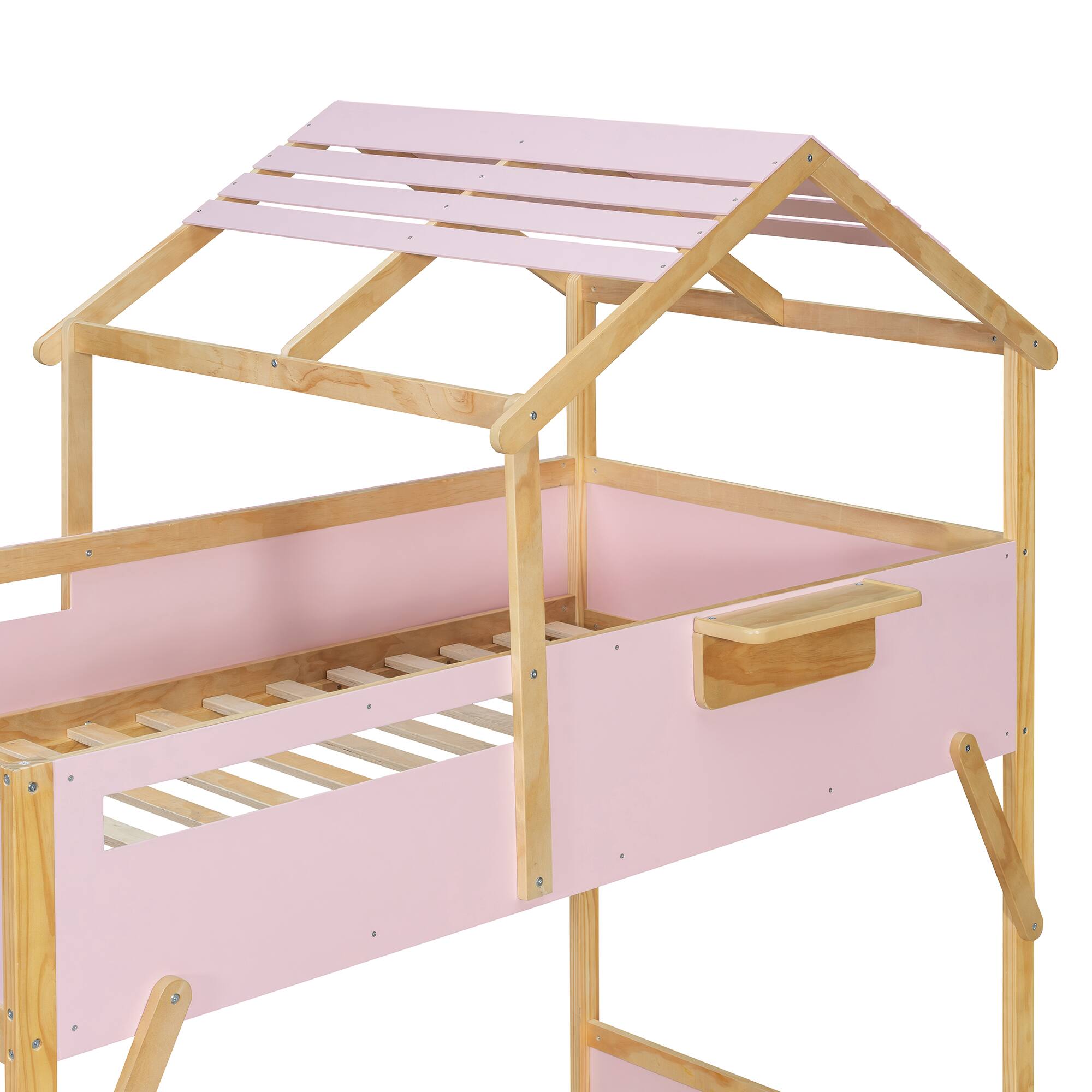 Alt View 1. Anysun - Twin over Twin House Bunk Bed with Stairs and 3-Color LED Lights - Pink.