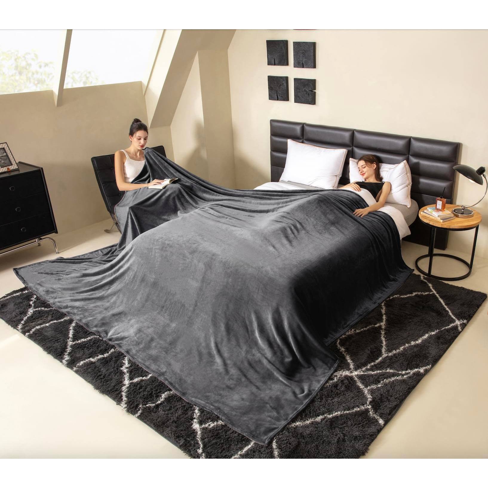 Alt View 2. Paradigms Interiors - Oversized King Fleece Blanket Soft Cozy Warm Giant 10'x10' For Bed Sofa Couch Travel Camping California Hug... - Totem Dark Grey-120"x120".