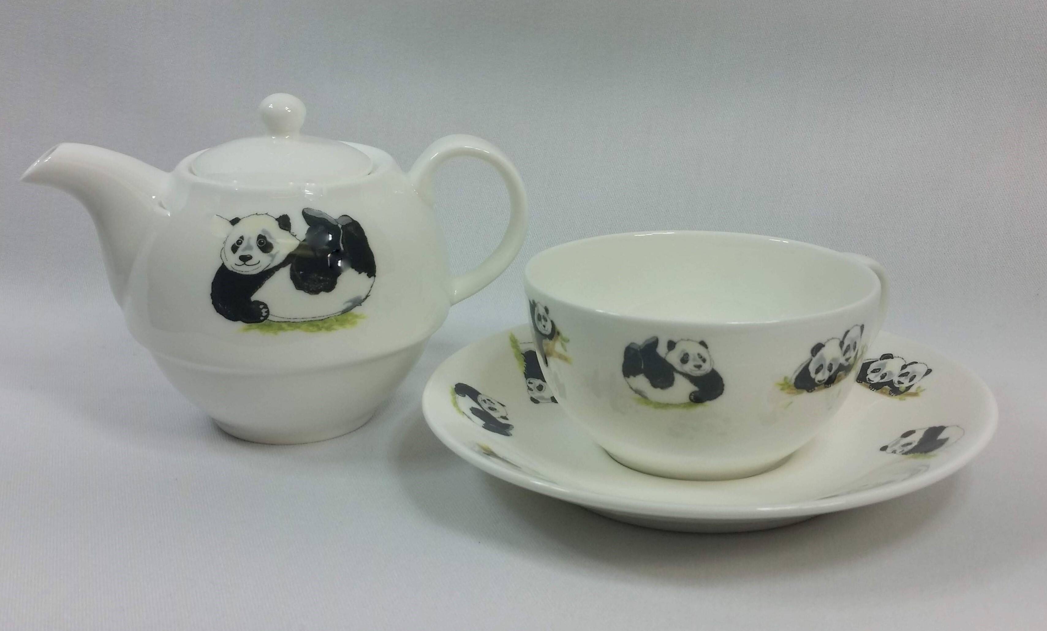 Back. Jiallo - Roy Kirkham Panda Tea for One Cup and Saucer, Bone China Ceramic, Made in England - Mutli color.