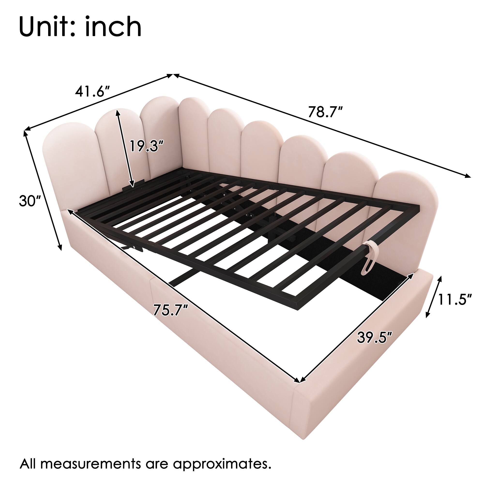 Unit: inch  
41.6"  
78.7"  
19.3"  
30"  
75.7"  
11.5"  
39.5"  

All measurements are approximates.