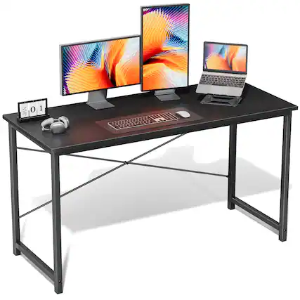 Front. AENKYO - 55 inch Computer Desk Modern Kids Study Table for Home Office - Black.