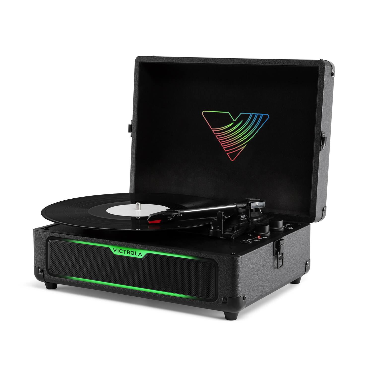 Alt View 2. Victrola - Victrola Journey Glow Illuminated Suitcase Record Player - Black.