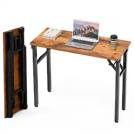 Dazzed Corner - Small Computer Desk Folding Table - 35.8" Foldable Office Desk, No Assembly - Rustic Brown