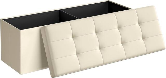 Front. Songmics Home - SONGMICS MAZIE Collection 43-Inch Folding Storage Ottoman Bench – Cream White - White.