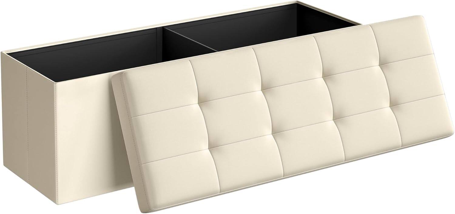 Songmics Home - SONGMICS MAZIE Collection 43-Inch Folding Storage Ottoman Bench – Cream - White