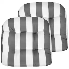 Sweet Home Collection - Havana Stripe Patio Cushions Indoor/Outdoor Tufted 19" x 19", 2-Pack - Silver/White