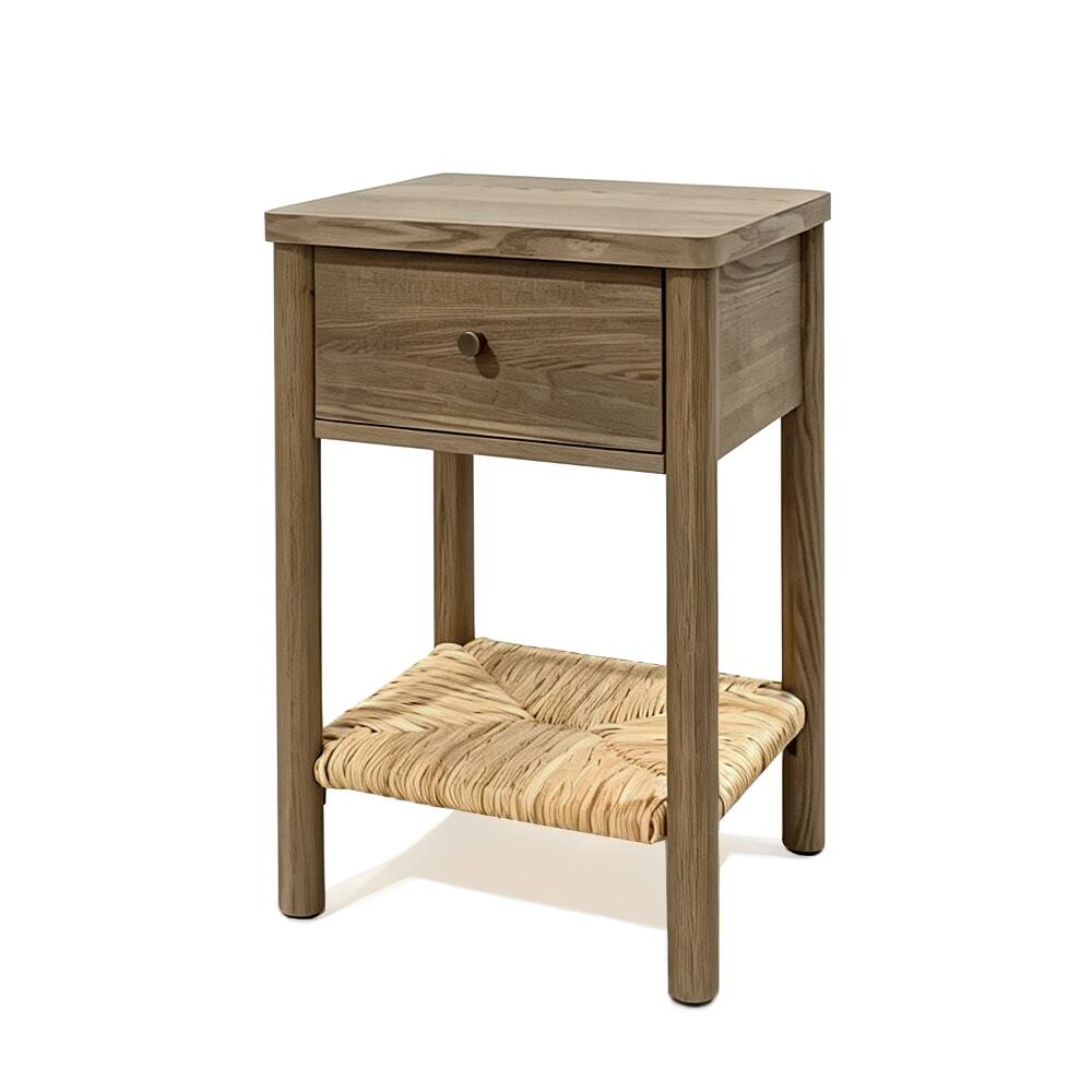 Alt View 2. Loheer - Loheer Antique Grey Nightstand Solid Wood End Table with Woven Jute Shelf and Drawer - Antique Grey.