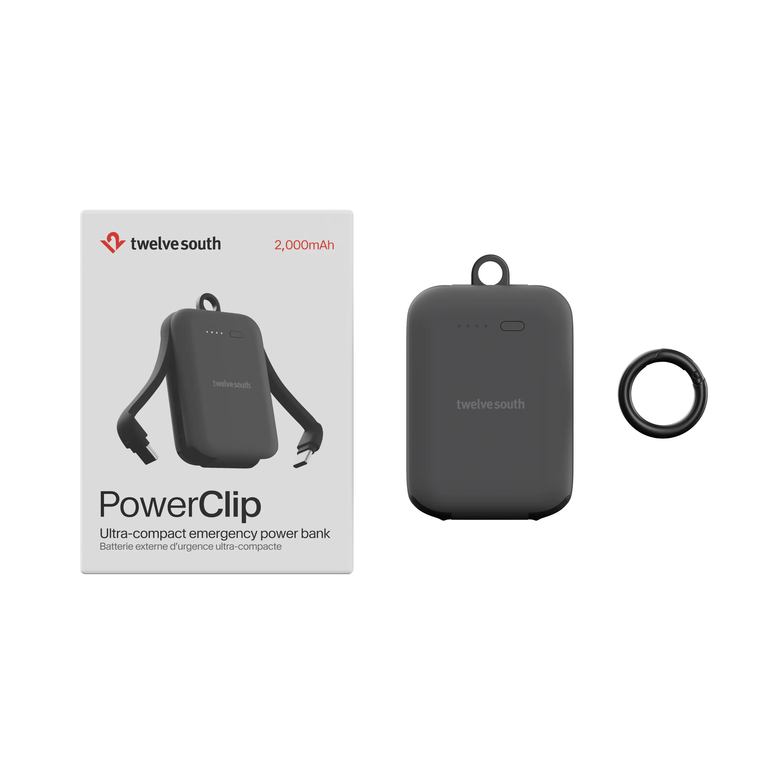 twelvesouth  
2,000mAh  
twelvesouth  
twelvesouth  
PowerClip Ultra-compact emergency power bank  
Batterie externe d'urgence ultra-compacte