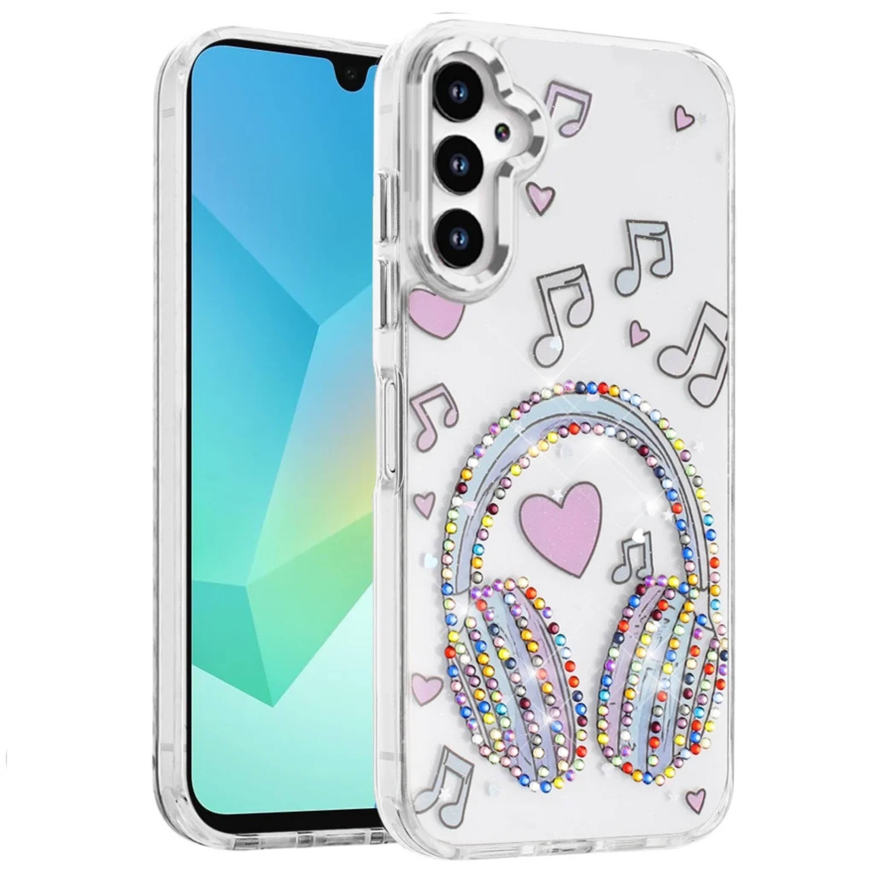 Angle. Kitcheniva - Colorful Epoxy Jewel Design Case With Tempered Glass For Samsung A16 5G Music Multicolor - Music.
