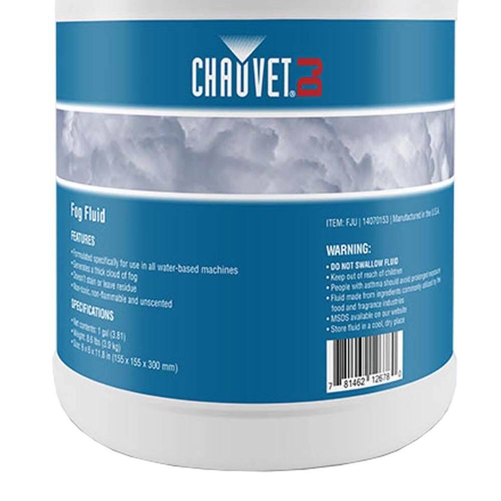 **CHAUSET 2**

**Fog Fluid**

**Features:**
- Formulated specifically for use in all water-based machines
- Creates a thick cloud of fog
- Leaves no residue
- Non-flammable and unscented

**Specifications:**
- Net weight: 1 gal (3.78 L)
- Net weight: 8.85 lb (4.01 kg)
- Dimensions: 155 x 155 x 300 mm

**Warning:**
- Do not swallow fluid
- Keep out of reach of children
- People with asthma should avoid use
- Fluid made from ingredients and fragrance infused in food and fragrance industry
- MSOS available on our website
- Store fluid in a cool, dry place

**Item: FJU 14070153**

**Manufactured in the USA**

**Barcode: 81462 12678 0**