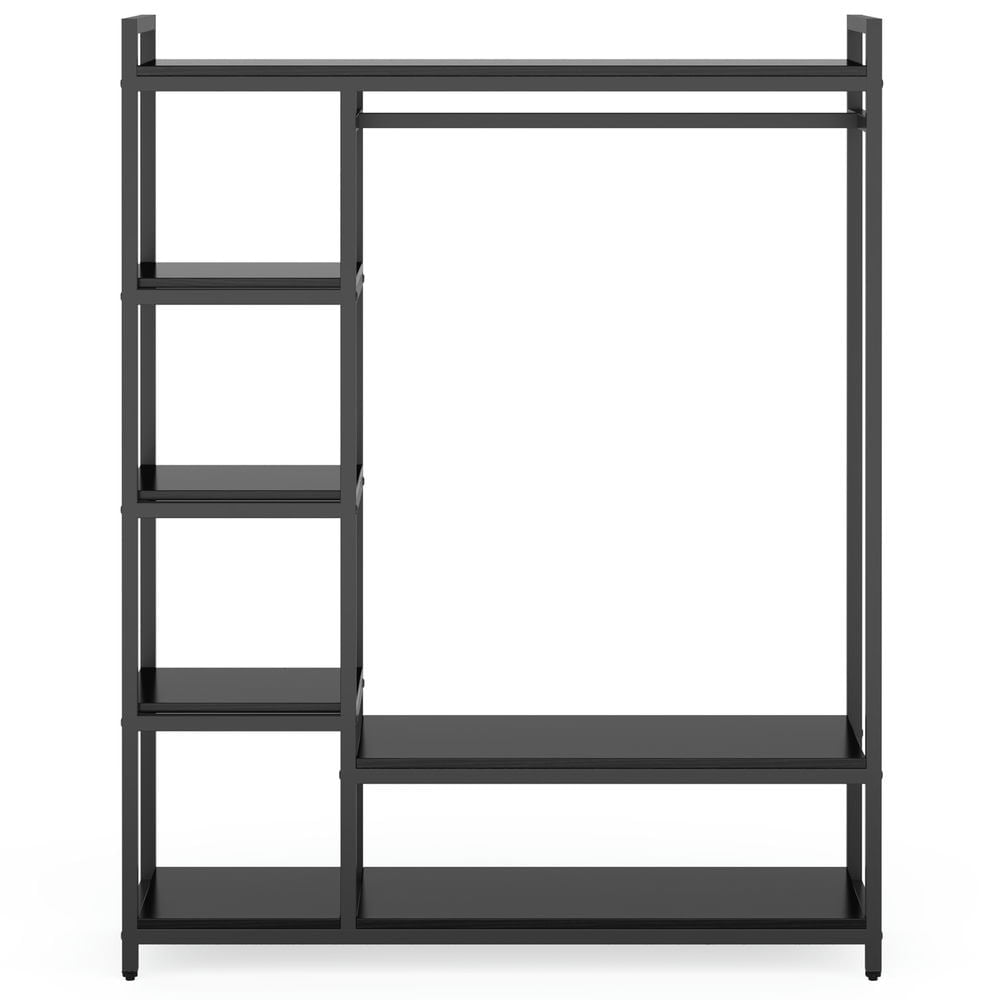 Left. Kadyn - Kadyn Freestanding Closet Organizer with 6 Shelves and Hanging Bar,Black - Black.