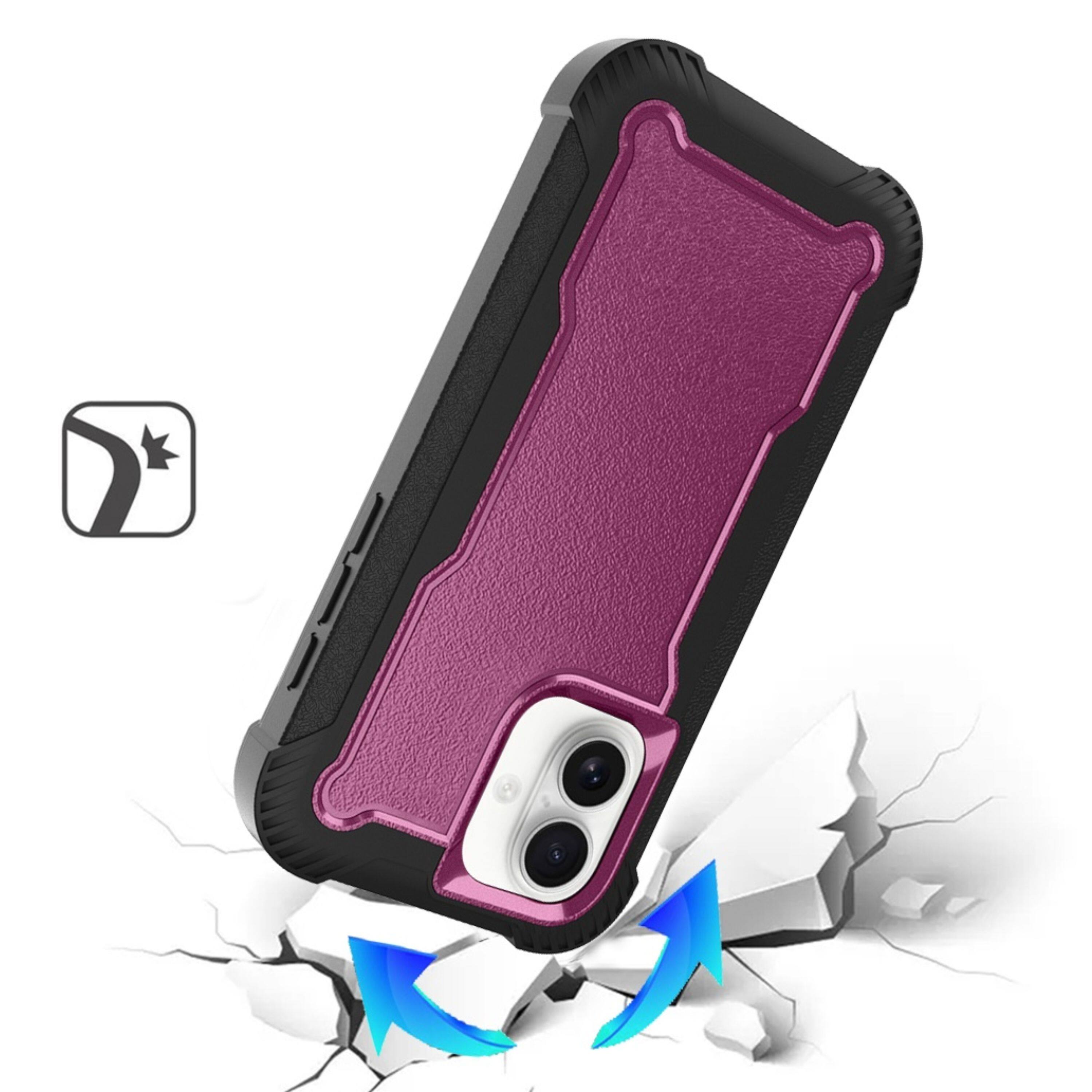 Left. Kitcheniva - Thick Shockproof Protective Case With Tempered Glass For iPhone 16 Burgundy - Burgundy.