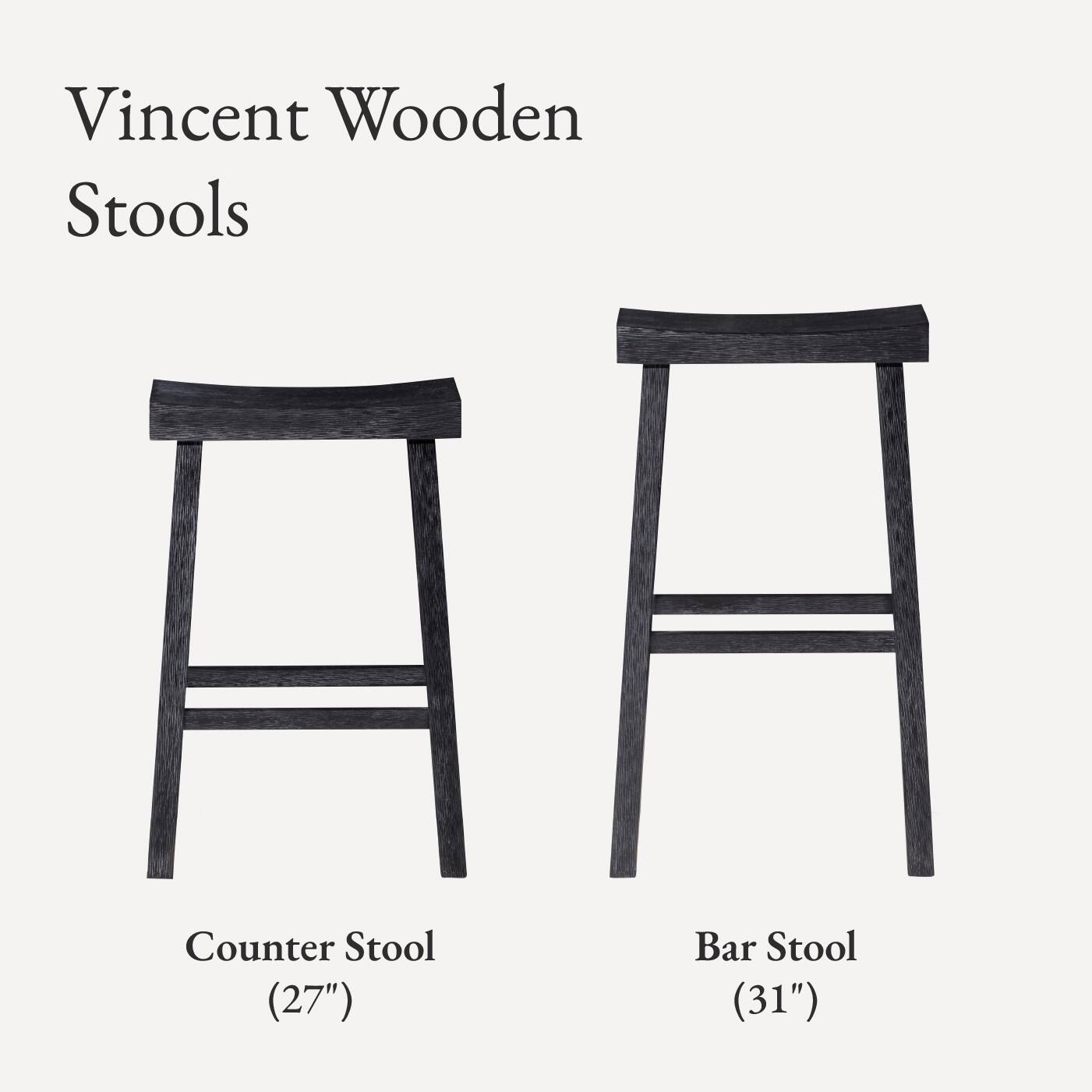 Vincent Wooden Stools: Counter Stool (27"), Bar Stool (31")