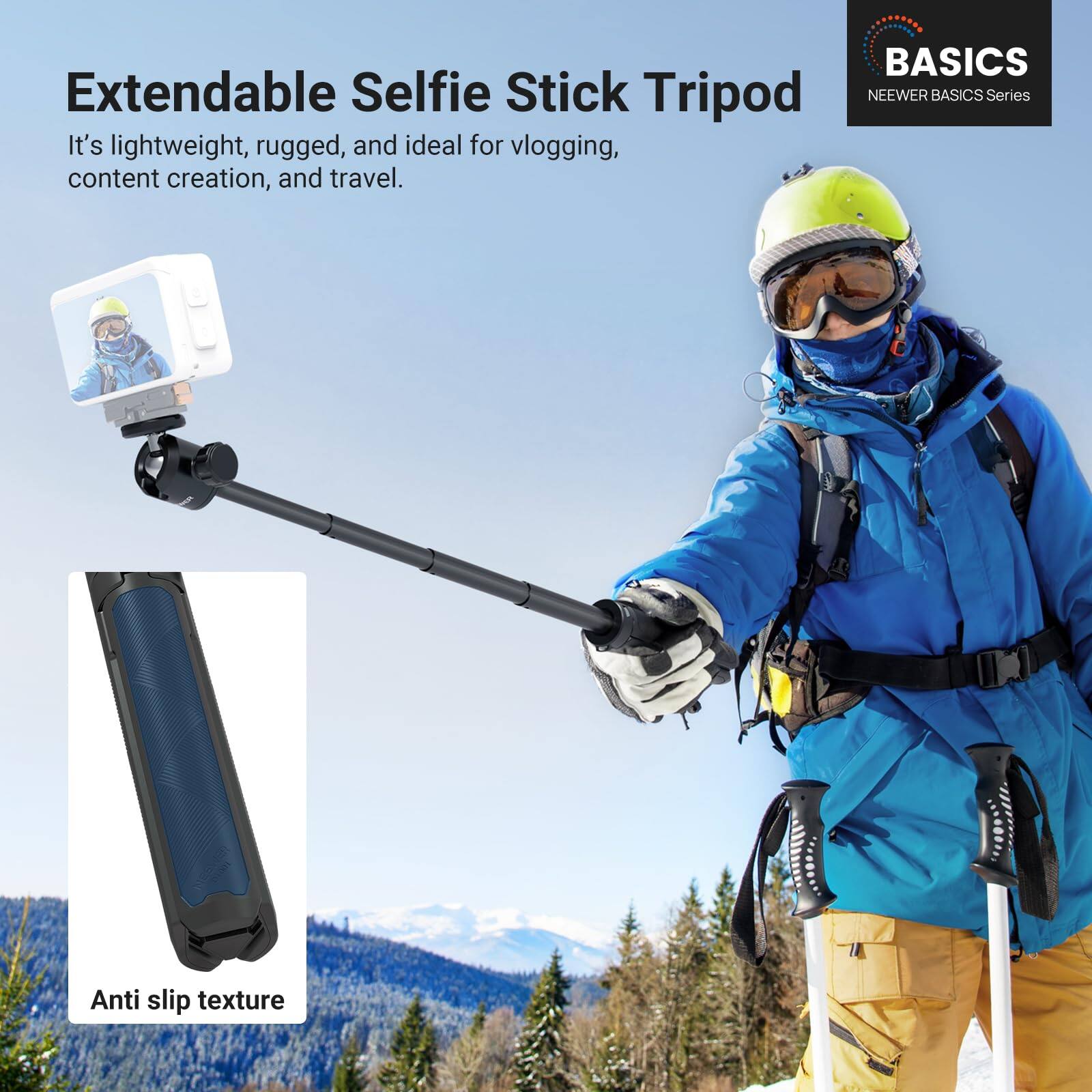 Extendable Selfie Stick Tripod

It's lightweight, rugged, and ideal for vlogging, content creation, and travel.

Anti slip texture