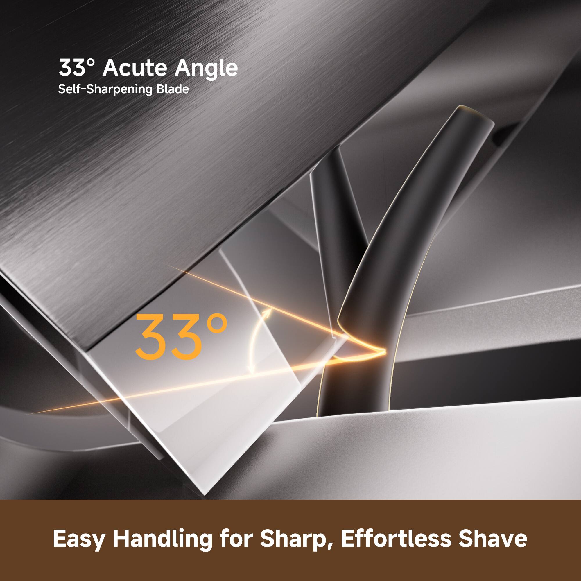 33° Acute Angle  
Self-Sharpening Blade  

Easy Handling for Sharp, Effortless Shave