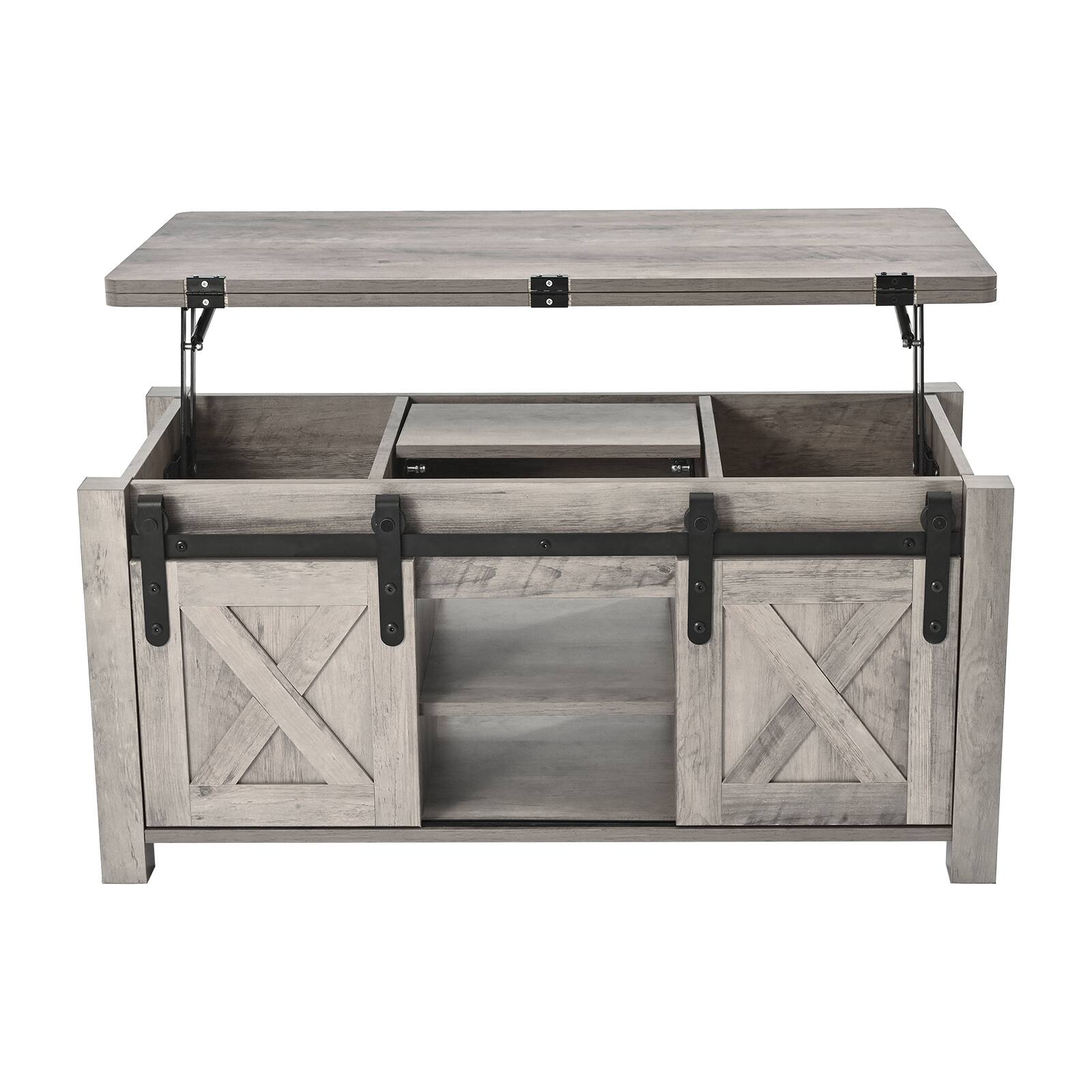 Alt View 5. VEVOR - 39.4 in Farmhouse Lift Top Coffee Table, Rustic Center Table with Barn Door and Hidden Storage Compartment - Rustic Oak.