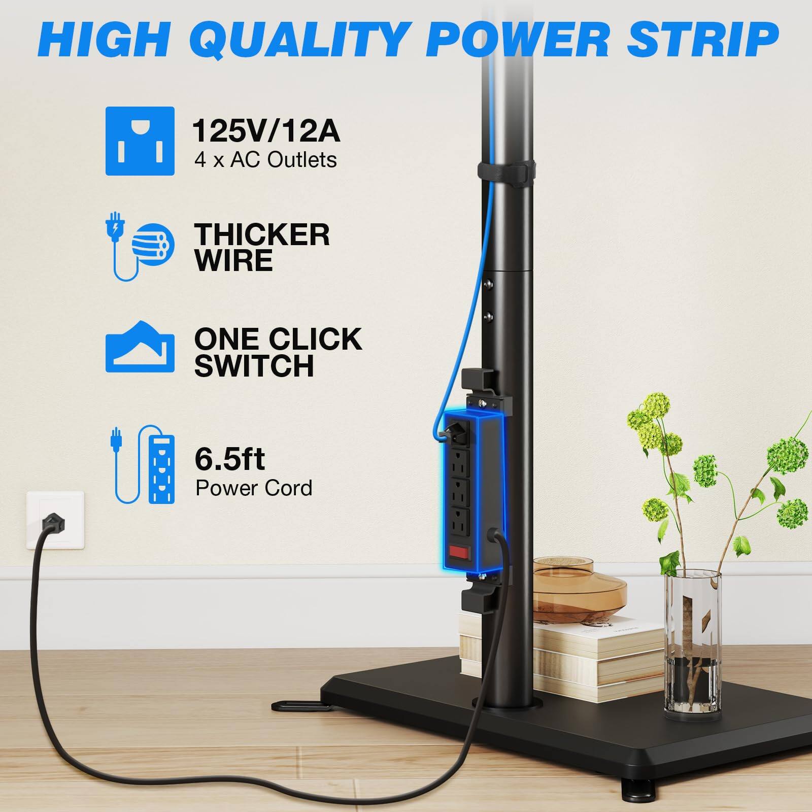 HIGH QUALITY POWER STRIP

- 125V/12A
- 4 x AC Outlets
- THICKER WIRE
- ONE CLICK SWITCH
- 6.5ft Power Cord