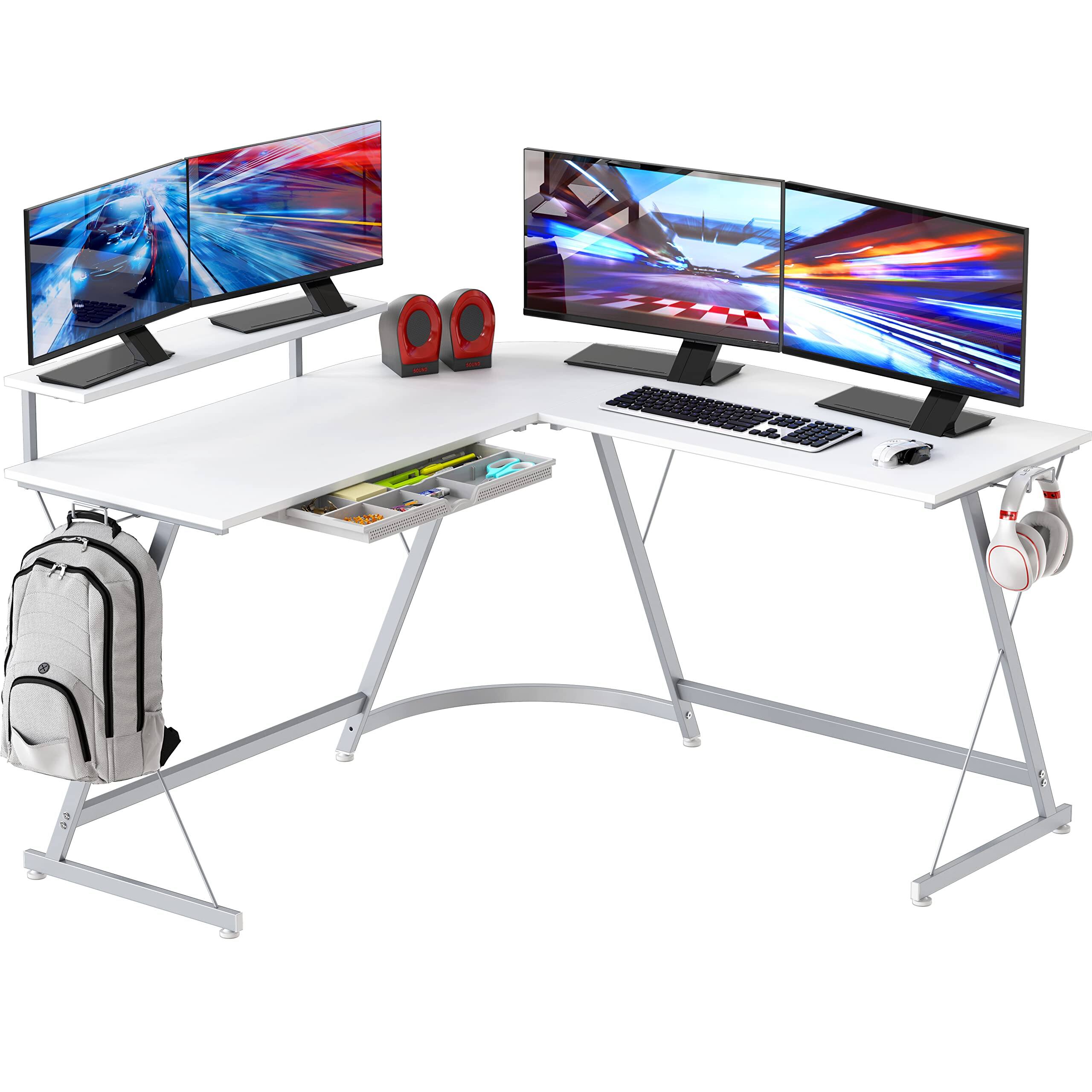 Angle. Hirose Alice - SHW Vista L-Shaped Desk with Monitor Stand and Drawer - White.