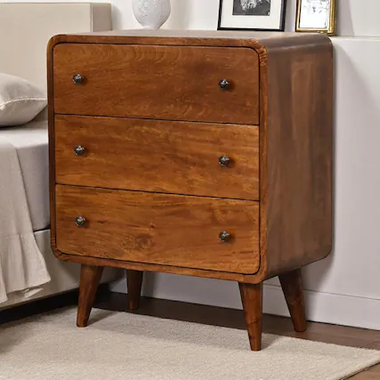 Front. Artisan Furniture - Artisan Furniture Solid Wood Mini Curved Chestnut Chest, 3 Drawers, Brown - Brown.