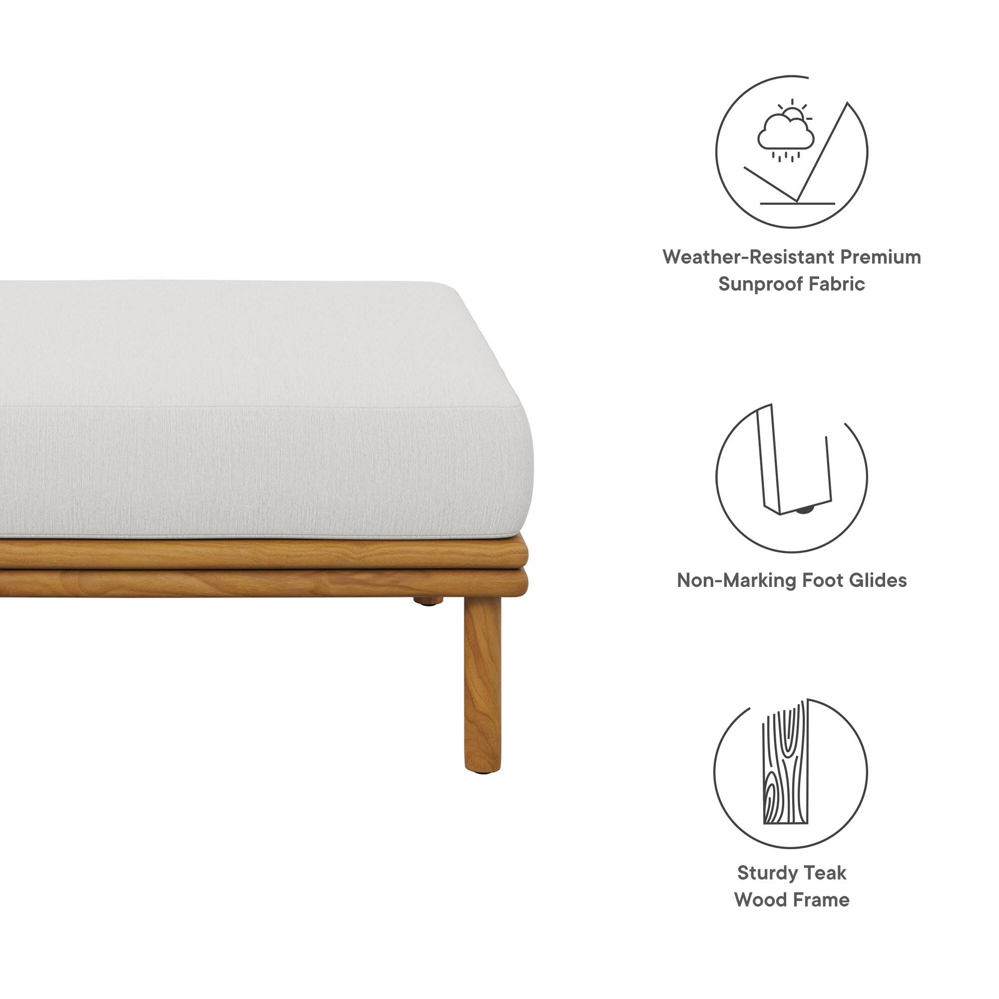 - Weather-Resistant Premium Sunproof Fabric
- Non-Marking Foot Glides
- Sturdy Teak Wood Frame