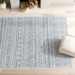 Hivvago - 6.5 ft. x 9 ft. Chevron Coastal Boho Style Indoor Outdoor Area Rug - Blue Grey