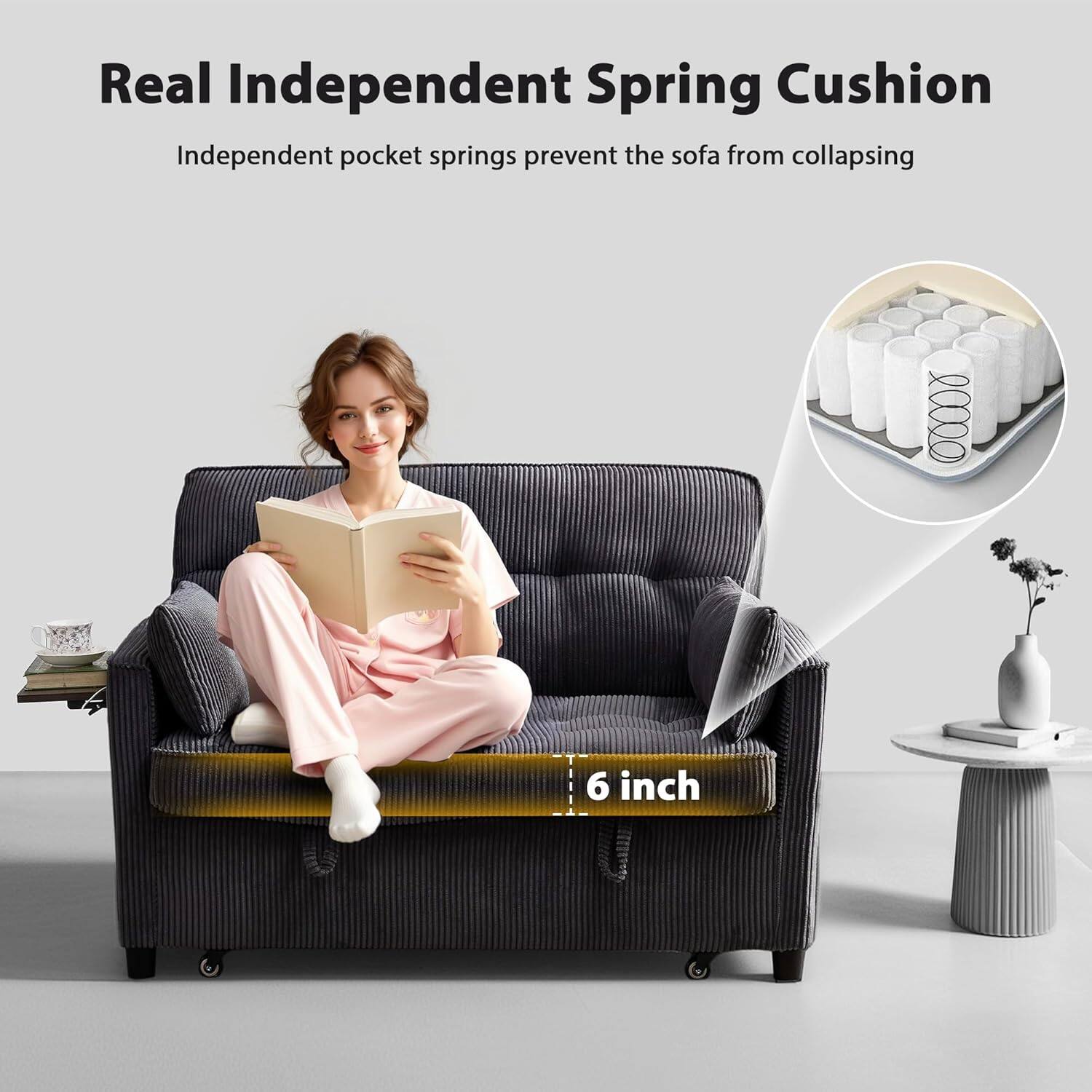 Real Independent Spring Cushion  
Independent pocket springs prevent the sofa from collapsing  
6 inch