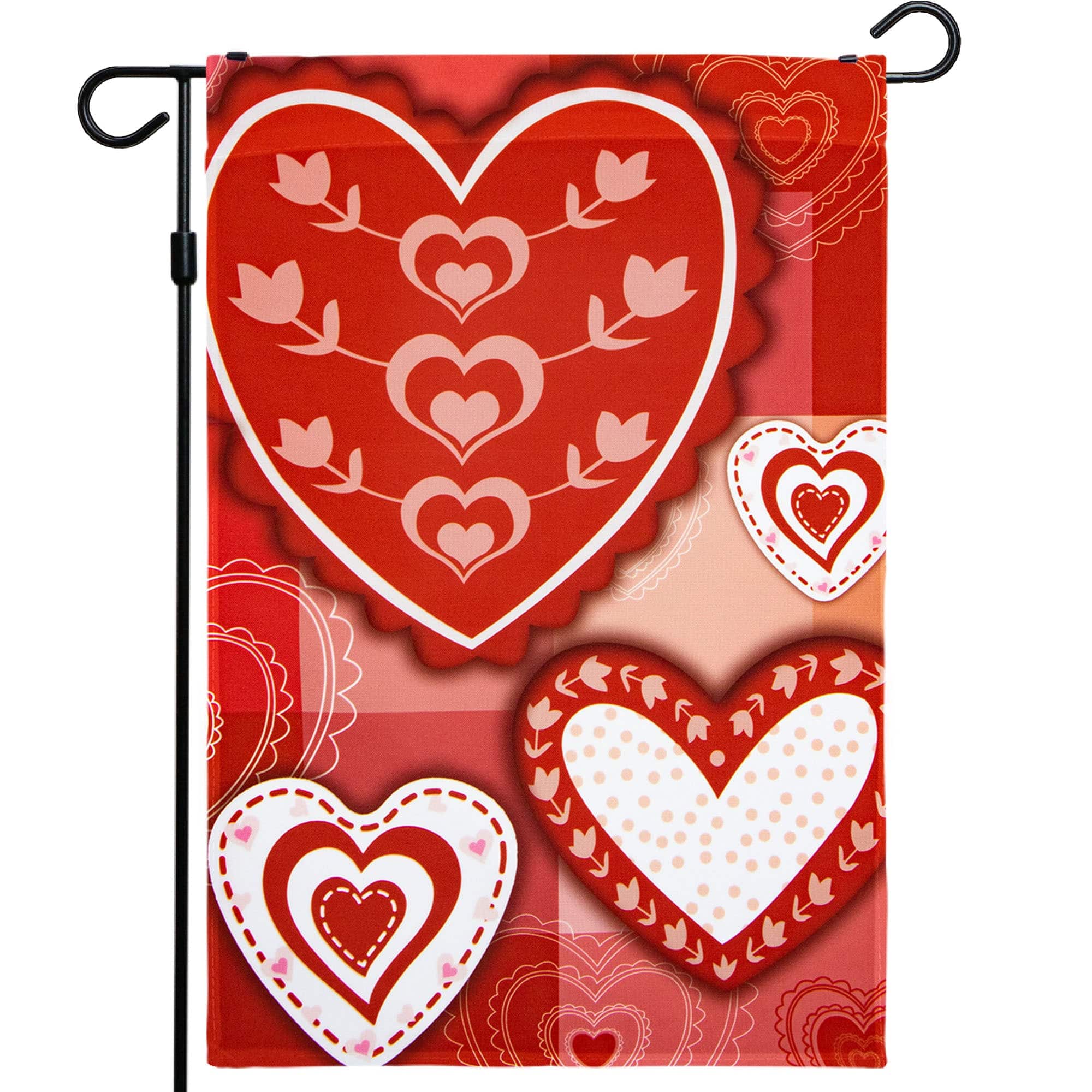 G128 - Valentine's Day Garden Flag — Patchwork Hearts, 12 x 18 in (32 x 46 cm) 150D Polyester - Assorted Colors