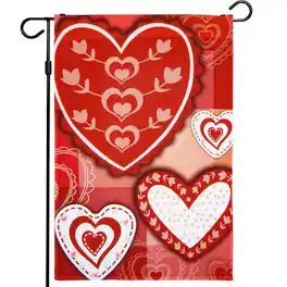 G128 - Valentine's Day Garden Flag — Patchwork Hearts, 12 x 18 in (32 x 46 cm) 150D Polyester - Assorted Colors