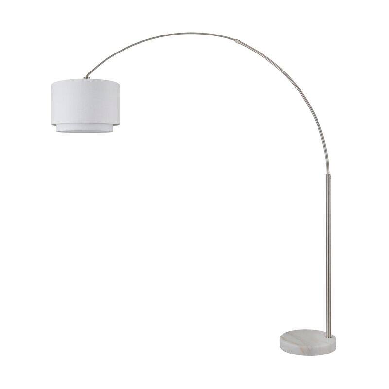 Alt View 2. FC Design - FC Design Modern 81" Tall Standing Adjustable Arched Floor Lamp with Double Drum Shade and Marble Base - White - White.