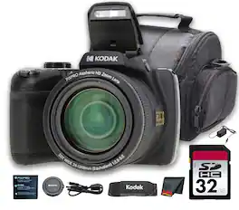 Kodak - PIXPRO AZ528 Digital Camera (Black) (AZ528BK) + 32GB Card + Bag + Cloth