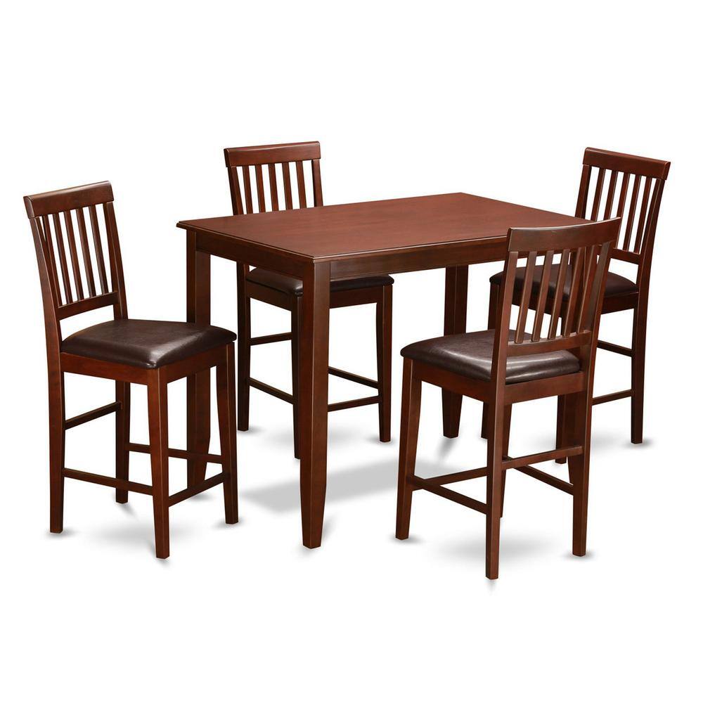 Back. East West Furniture - 5 Pc counter height Dining set-high Table and 4 Kitchen Chairs. - Mahogany.